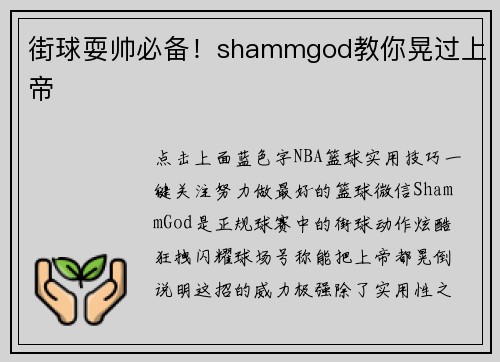 街球耍帅必备！shammgod教你晃过上帝